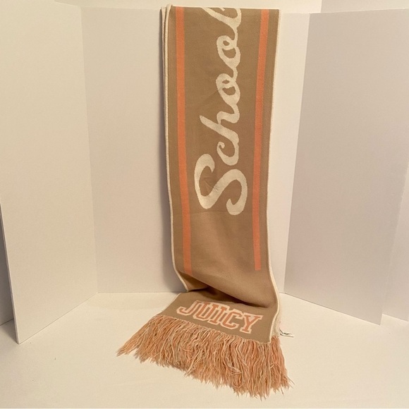 Juicy Couture Oversized Reversible School of Couture Scarf Peach/ Ivory/ Beige - Picture 10 of 15